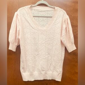 Pink/Peach buttery soft short sleeve pointele sweater